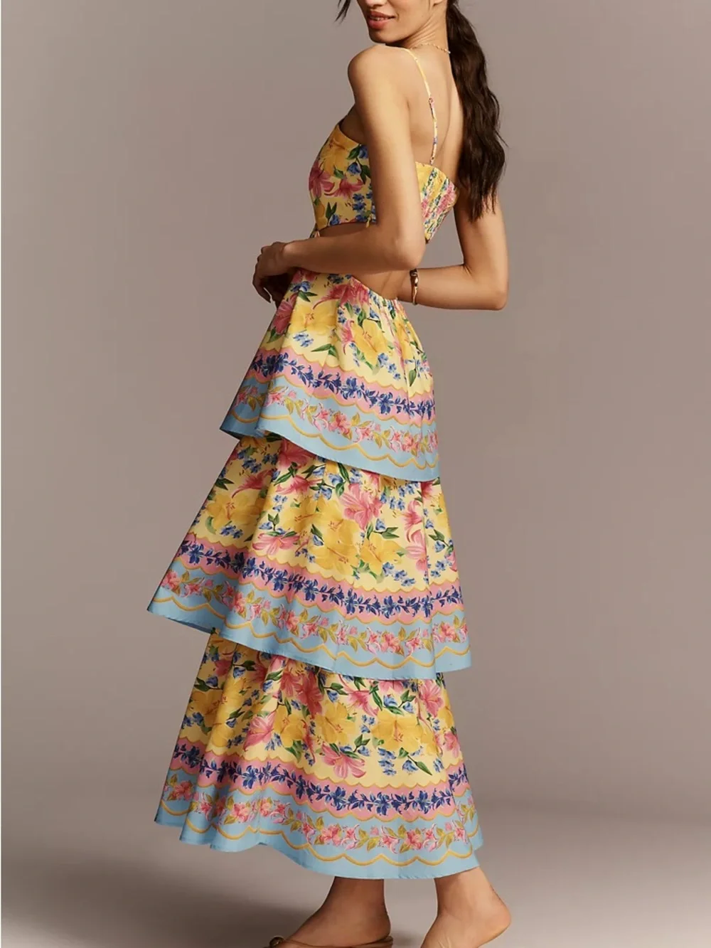 Farm Rio x Anthropologie Cotton Tiered Maxi Dress Size Medium Petite NWT - Picture 2 of 12